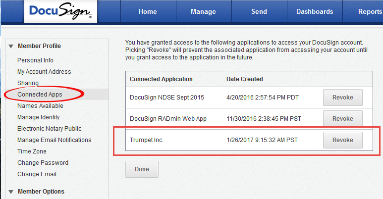 How Do I Revoke Signaturebridge S Application Access To My Docusign Account